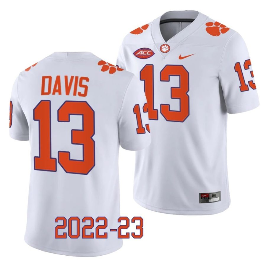 2022 23 clemson tigers tyler davis white college football game jersey scaled