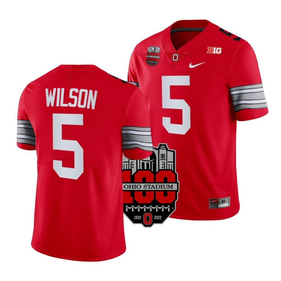 2022 ohio state buckeyes garrett wilson scarlet 100th anniversary woody football jersey scaled