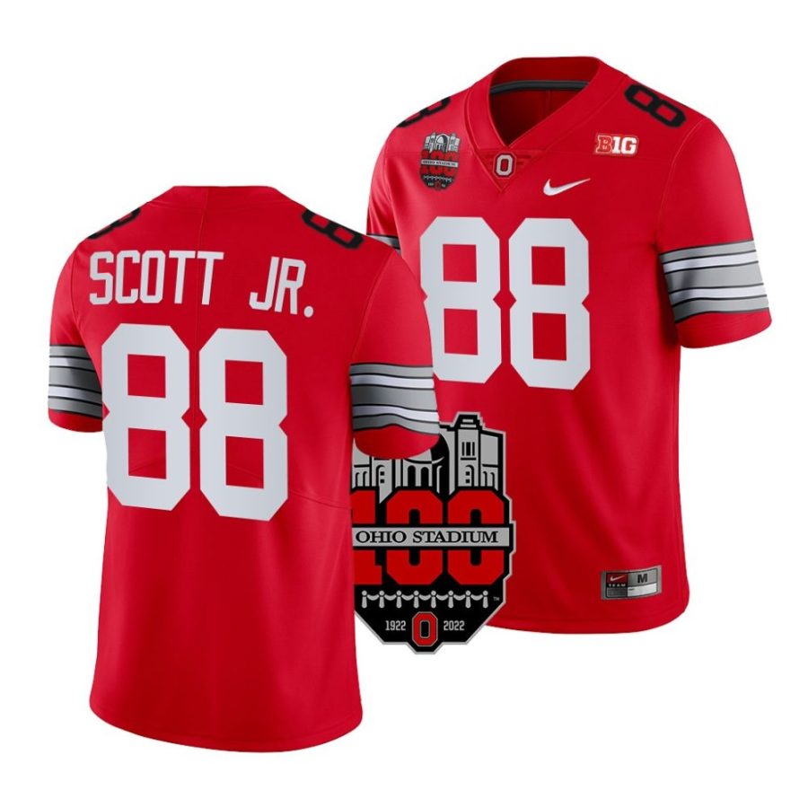 2022 ohio state buckeyes gee scott jr. scarlet 100th anniversary woody football jersey scaled