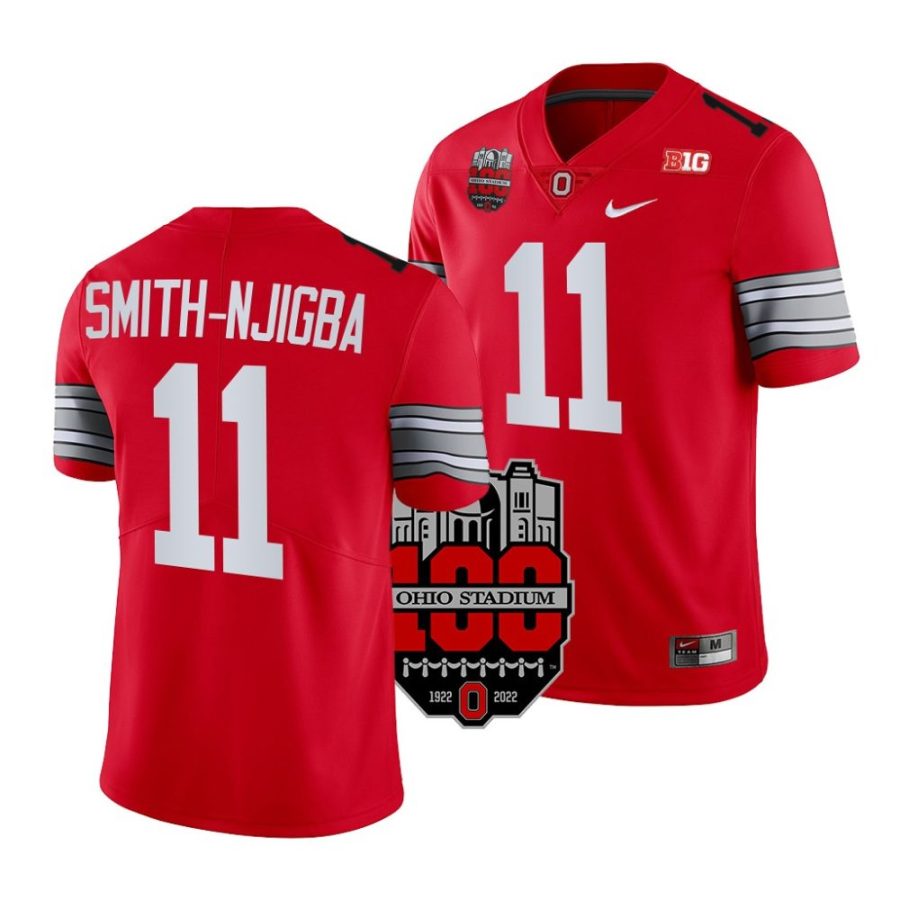 2022 ohio state buckeyes jaxon smith njigba scarlet 100th anniversary woody football jersey scaled