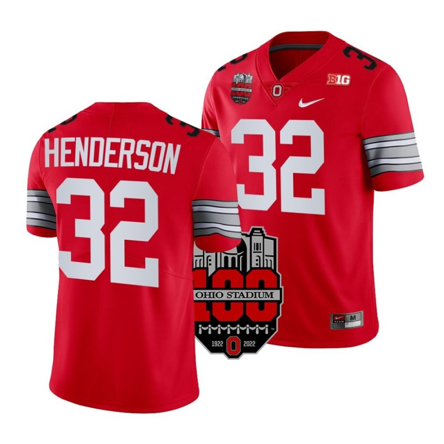 2022 ohio state buckeyes treveyon henderson scarlet 100th anniversary woody football jersey scaled