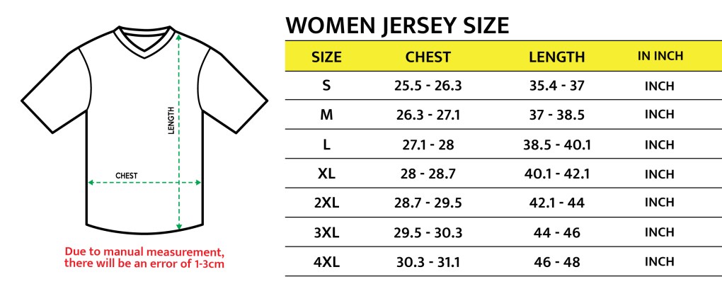 5 Women Jersey Size