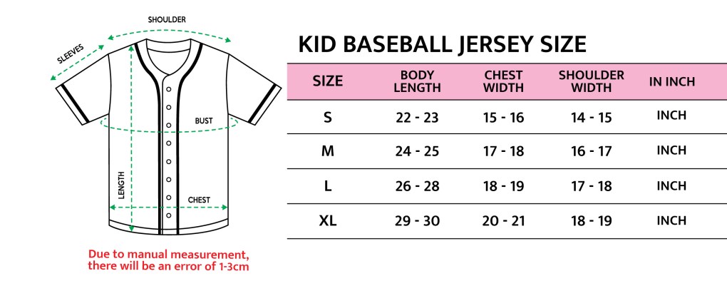 MLB Kid Baseball Jersey Size