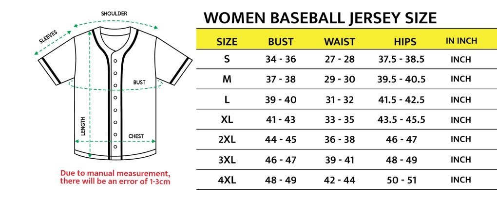 MLB Women Baseball Jersey Size