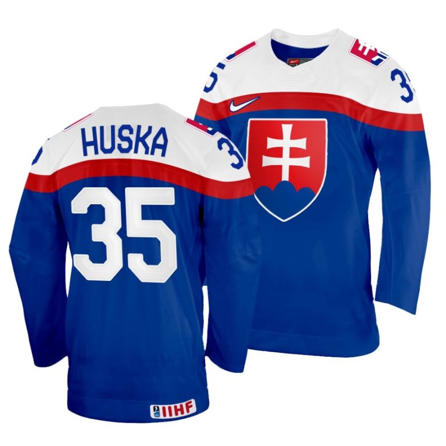 adam huska away 2022 iihf world championship blue jersey scaled