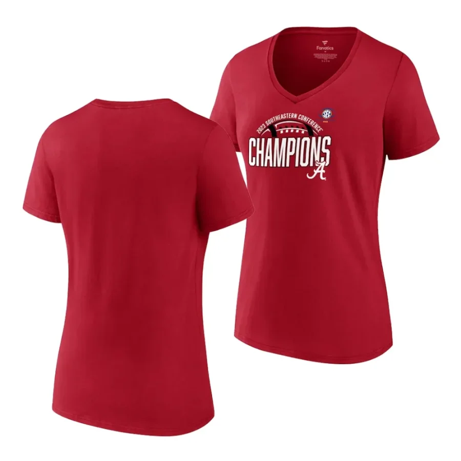 alabama crimson tide crimson 2023 sec football conference champions v neck women t shirt scaled