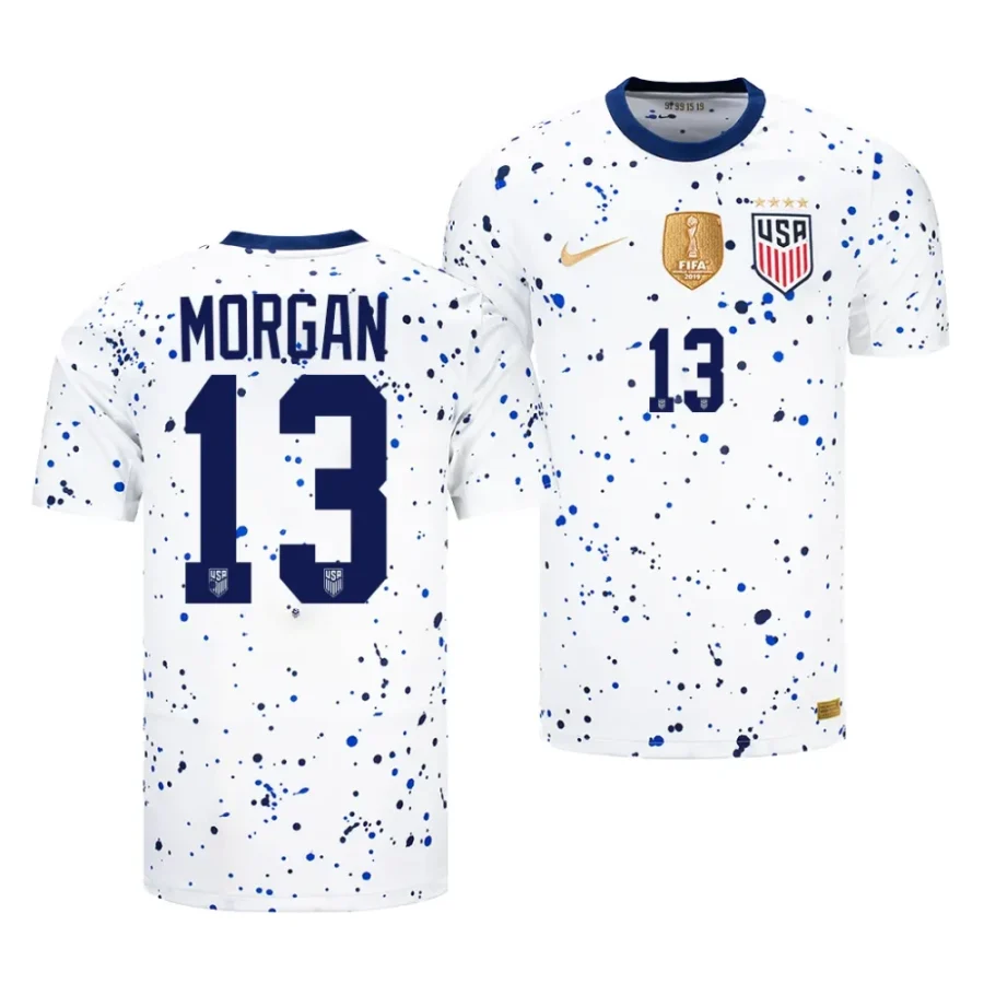 alex morgan white 2023 home stadium uswntfifa badge jersey scaled