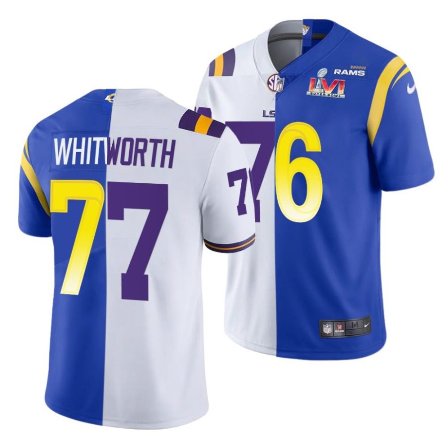 andrew whitworth white royal super bowl lvi champions lsu tigers x rams jersey scaled