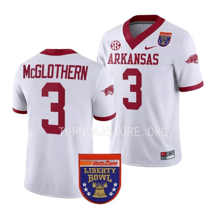 arkansas razorbacks dwight mcglothern white 2022 liberty bowl college football jersey scaled