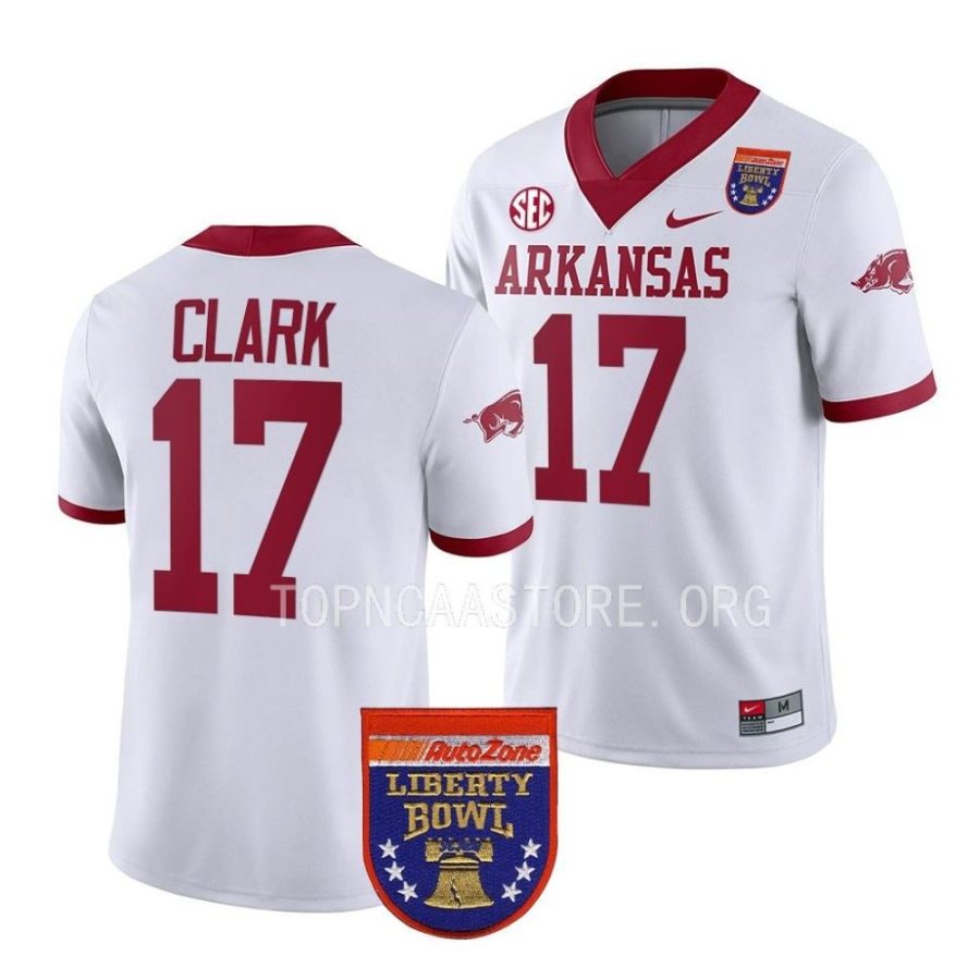 arkansas razorbacks hudson clark white 2022 liberty bowl college football jersey scaled