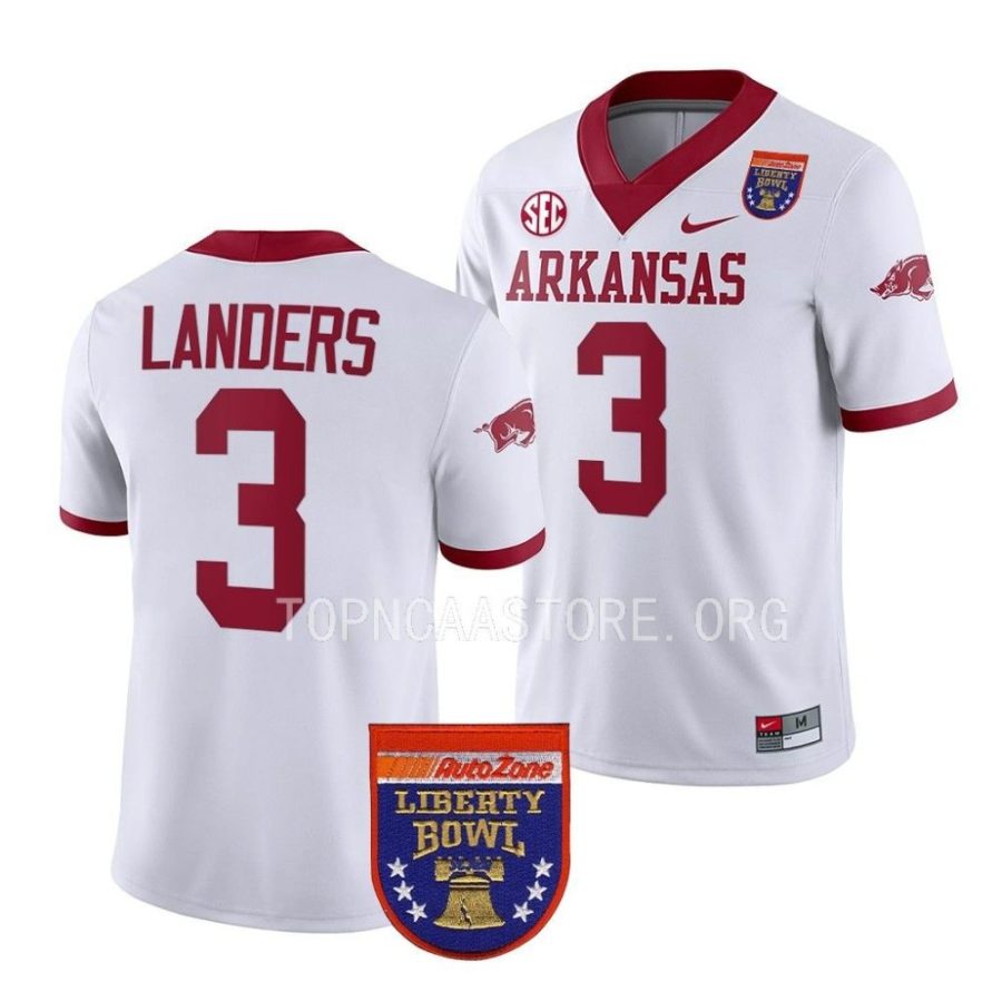 arkansas razorbacks matt landers white 2022 liberty bowl college football jersey scaled