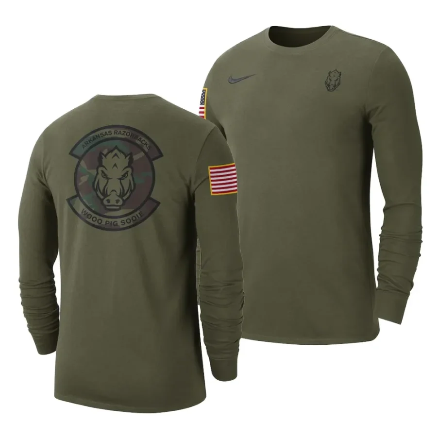 arkansas razorbacks olive military pack long sleeve men t shirt scaled