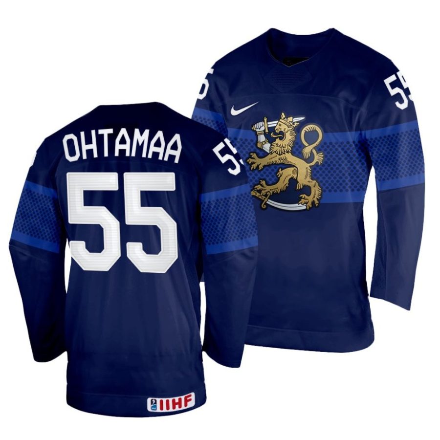 atte ohtamaa navy 2022 iihf world championship finland away jersey scaled