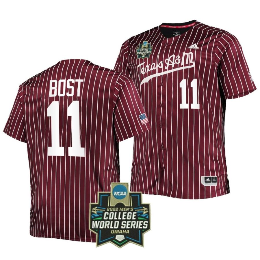 austin bost texas a&m aggies 2022 college world series menstripes jersey scaled