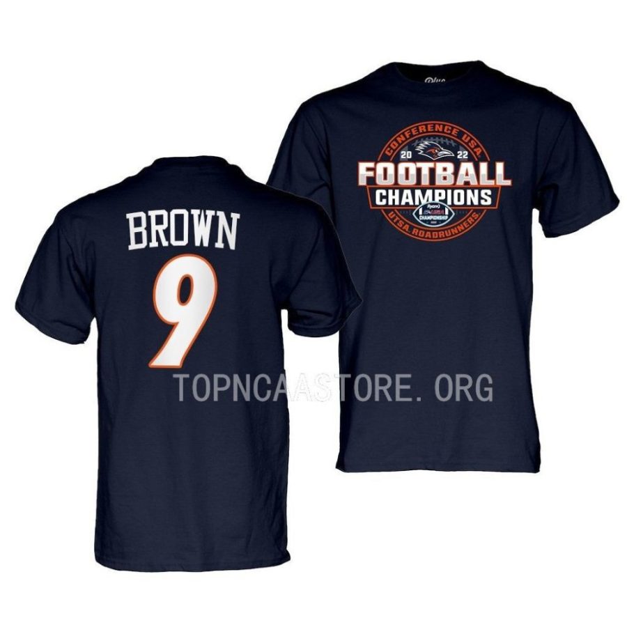 brandon brown locker room 2022 c usa football conference champs navy t shirts scaled