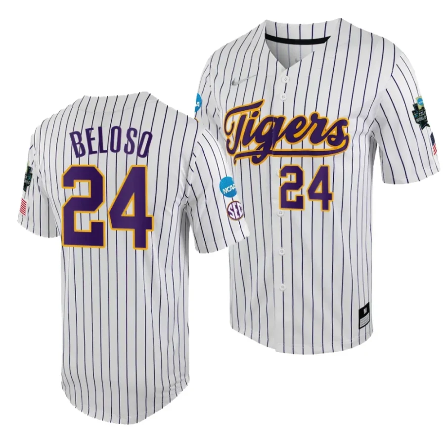 cade beloso lsu tigers white purple2023 college world series menncaa baseball jersey scaled