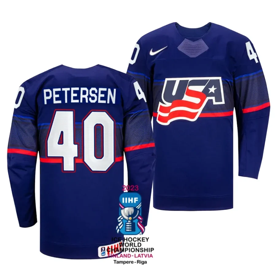 cal petersen away 2023 iihf world championship blue jersey scaled