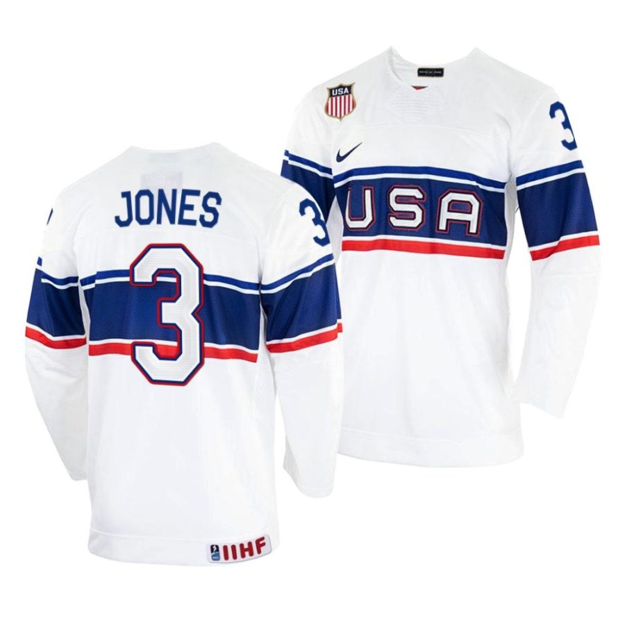 caleb jones white 2022 iihf world championship usa home jersey scaled