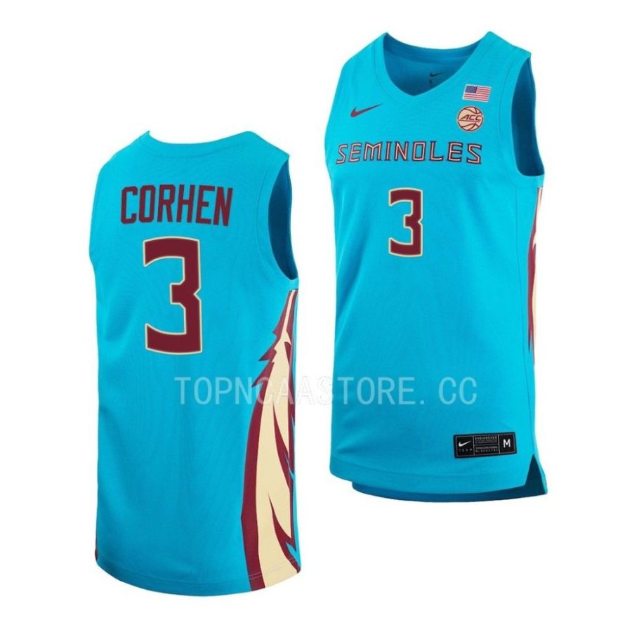 cameron corhen fsu seminoles 2022 23alternate basketball replicaturquoise jersey scaled