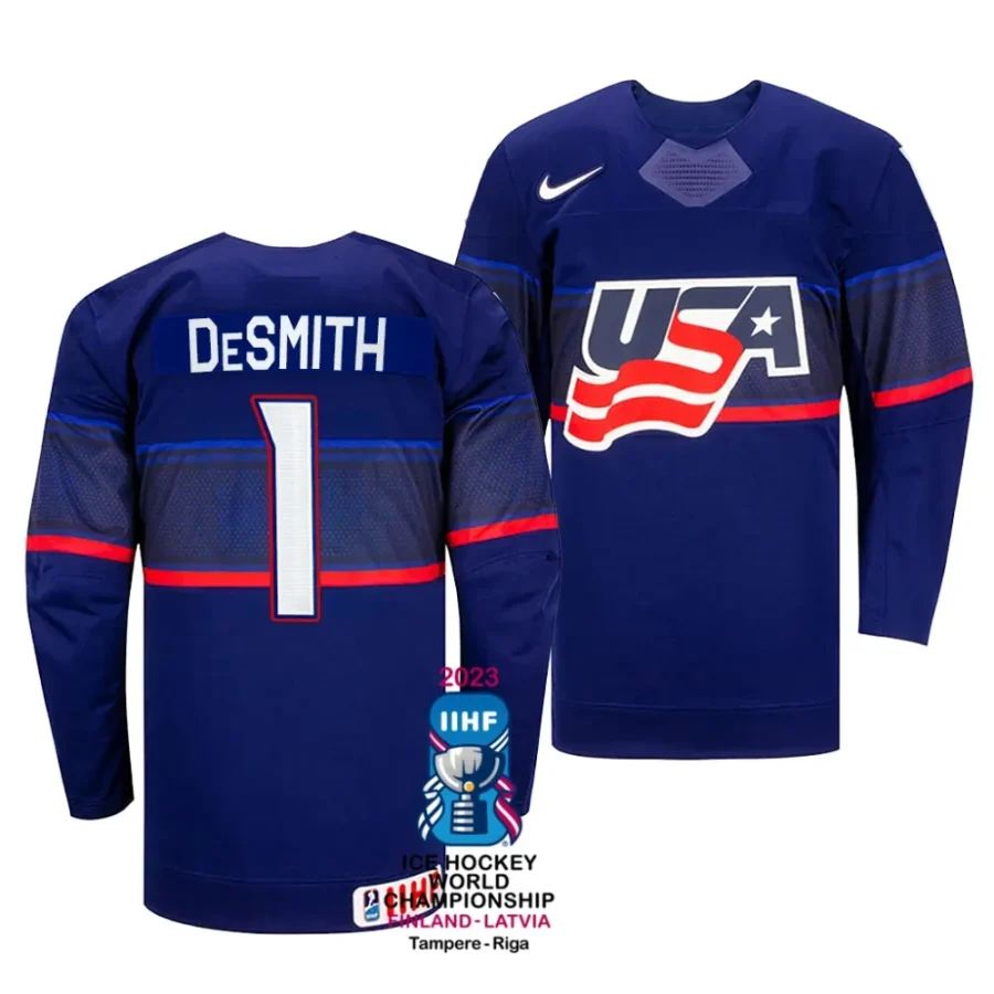 casey desmith away 2023 iihf world championship blue jersey scaled