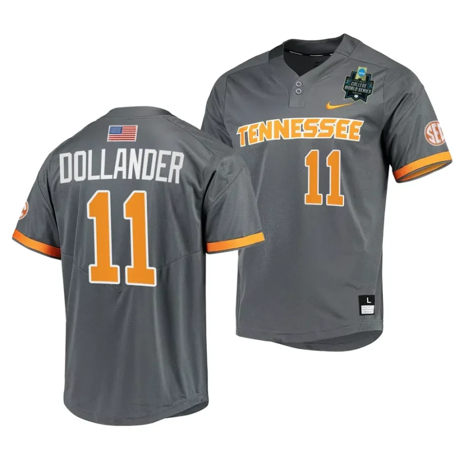 chase dollander tennessee volunteers gray2023 ncaa baseball college world series menomaha 8 jersey scaled