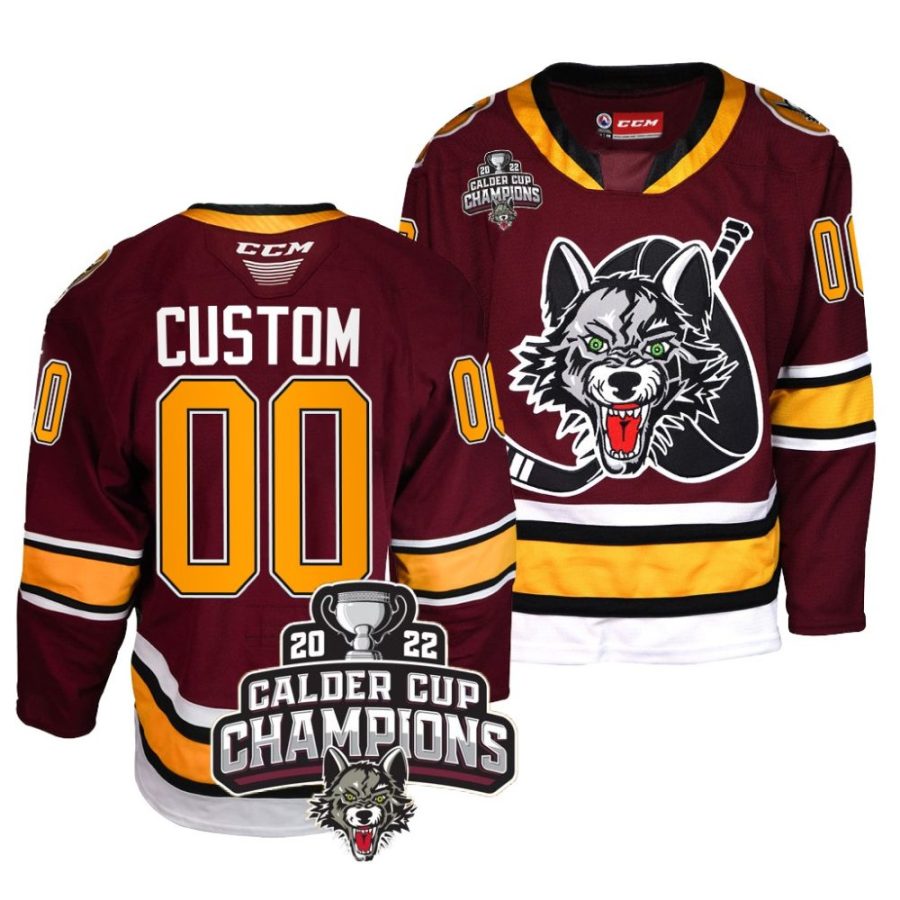 chicago wolves custom burgundy 2022 calder cup champs ahl jersey scaled