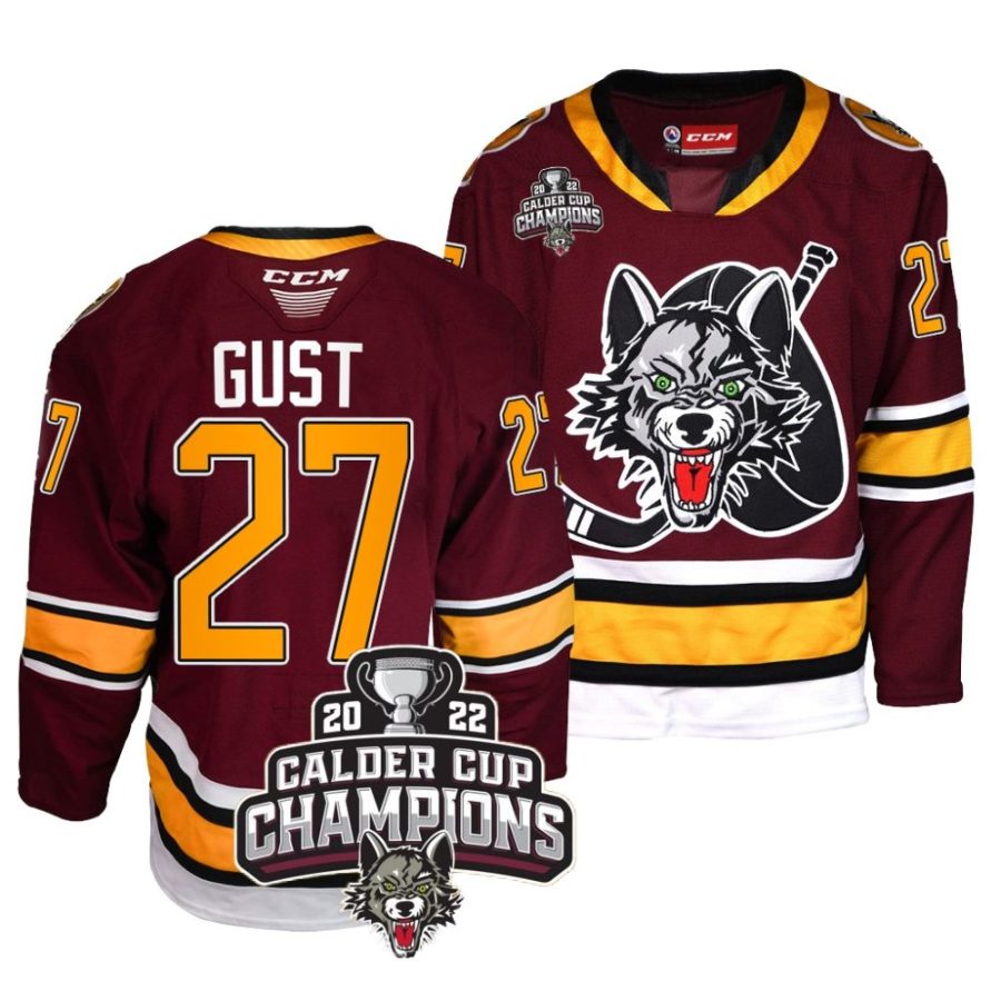 chicago wolves dave gust burgundy 2022 calder cup champs ahl jersey scaled