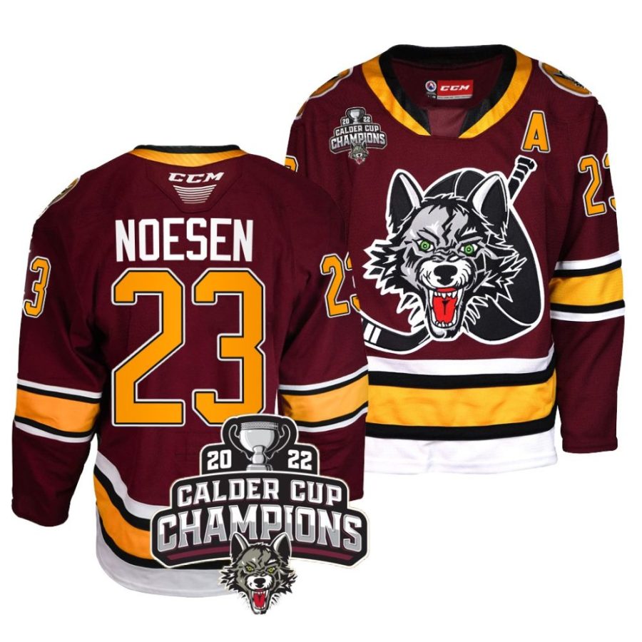 chicago wolves stefan noesen burgundy 2022 calder cup champs ahl jersey scaled