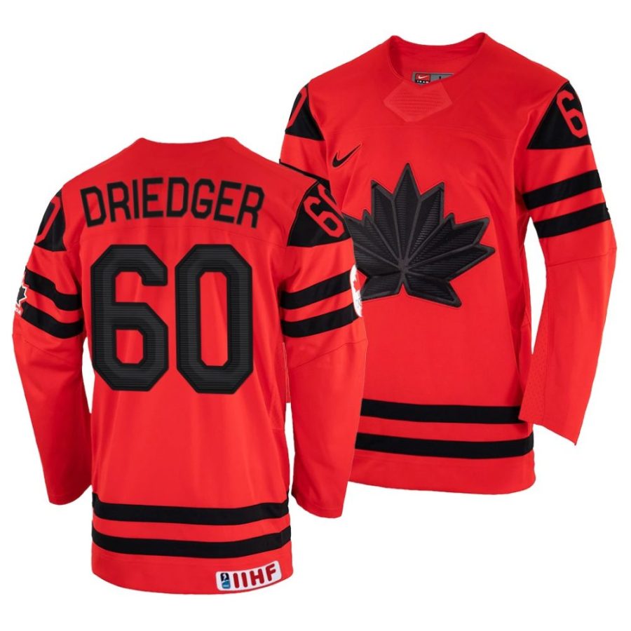 chris driedger red 2022 iihf world championship canada away jersey scaled