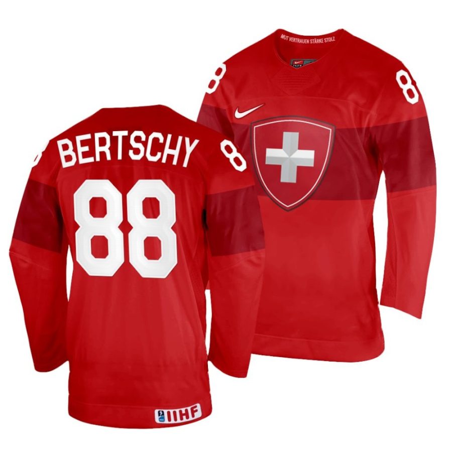 christoph bertschy red 2022 iihf world championship switzerland away jersey scaled