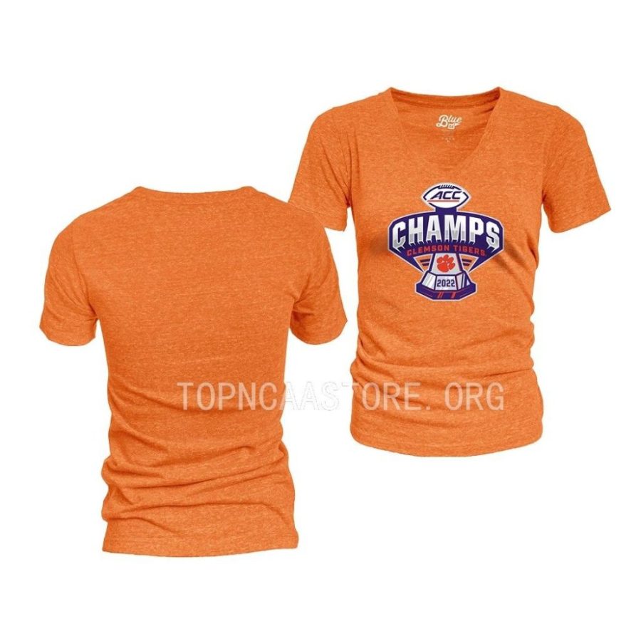 clemson tigers orange 2022 acc football champions locker roomv neck women t shirt scaled