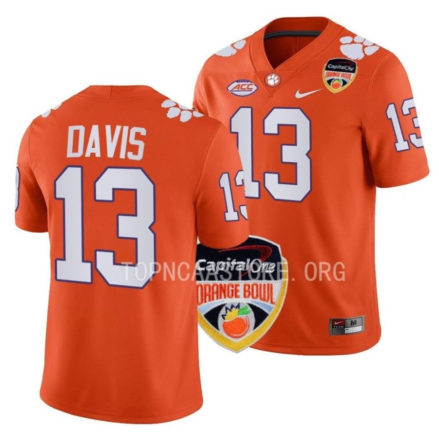 clemson tigers tyler davis orange 2022 orange bowl college football jersey scaled