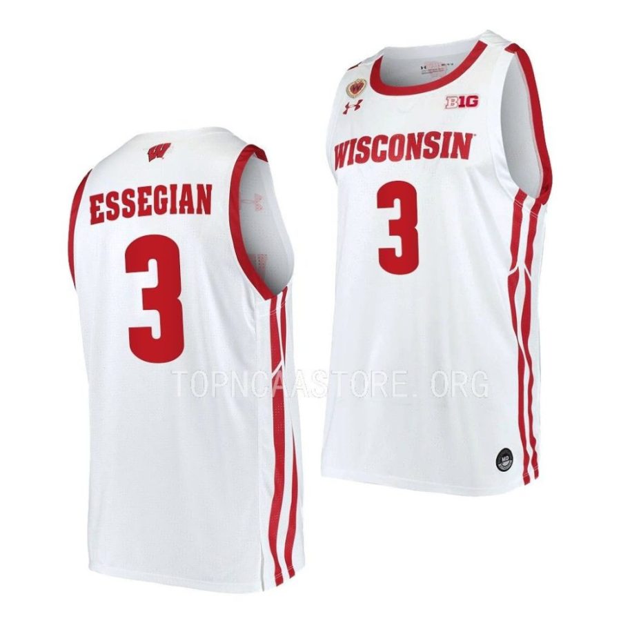 connor essegian wisconsin badgers 2022 23home basketball replicawhite jersey scaled