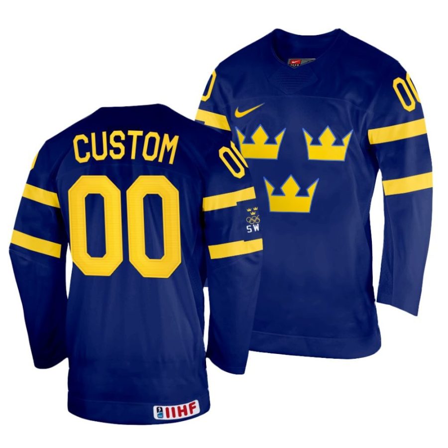 custom navy 2022 iihf world championship sweden away jersey scaled