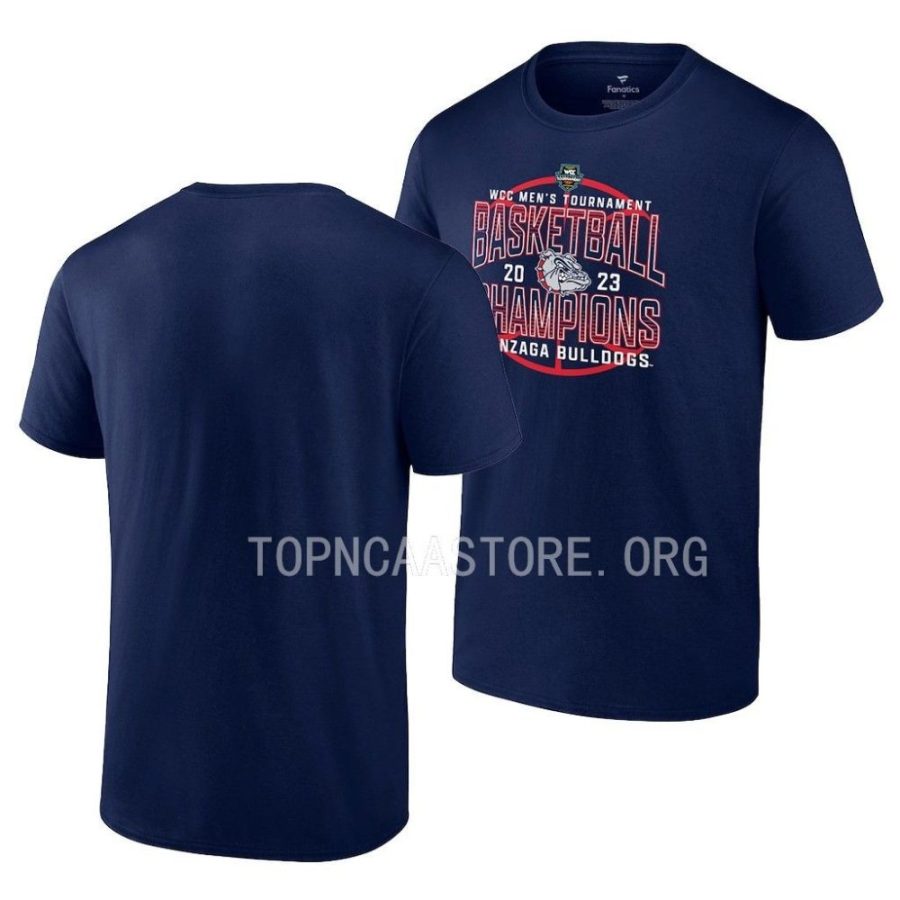 custom navy 2023 wcc conference tournament champions mens basketball t shirt scaled