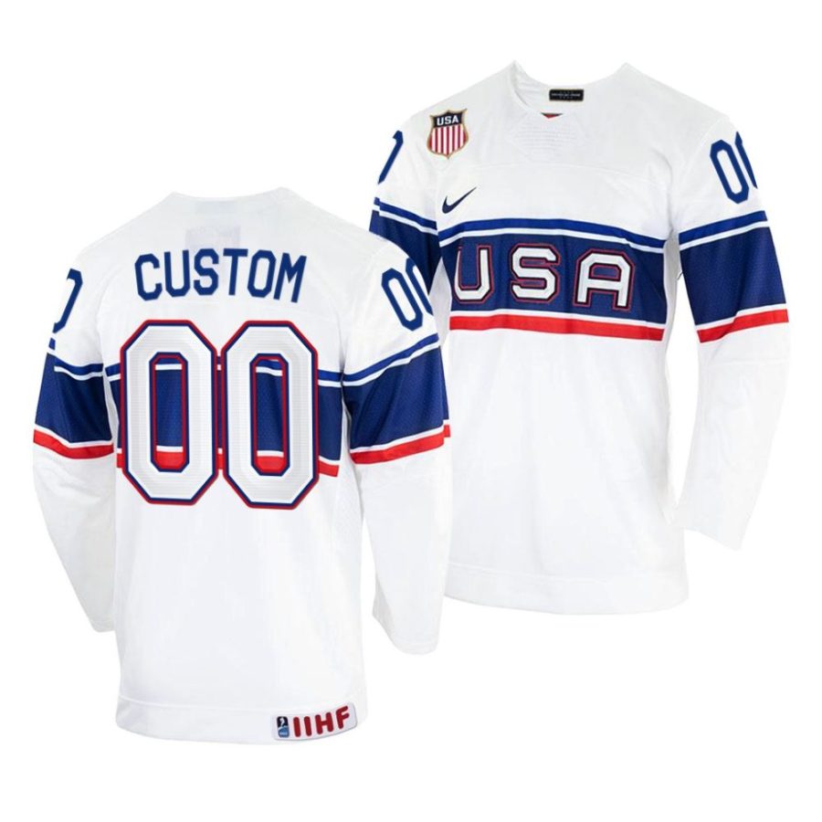 custom white 2022 iihf world championship usa home jersey scaled