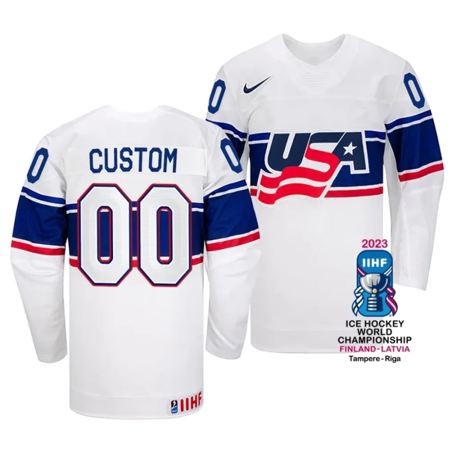 custom white 2023 iihf world championship usa home jersey scaled