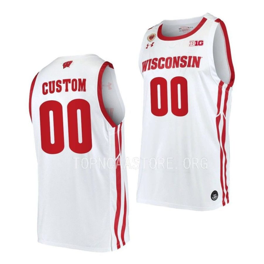 custom wisconsin badgers 2022 23home basketball replicawhite jersey scaled