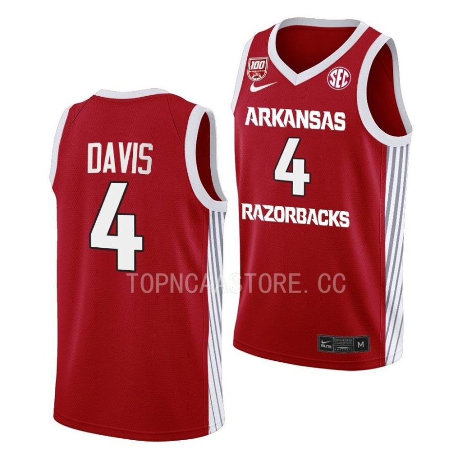 davonte davis arkansas razorbacks college basketball 2022 23 100 season jersey scaled