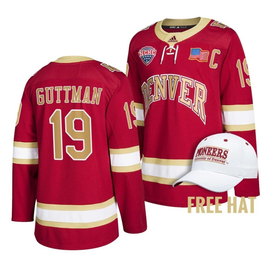 denver pioneers cole guttman 2022 ncaa regional finals crimson hockey jersey scaled