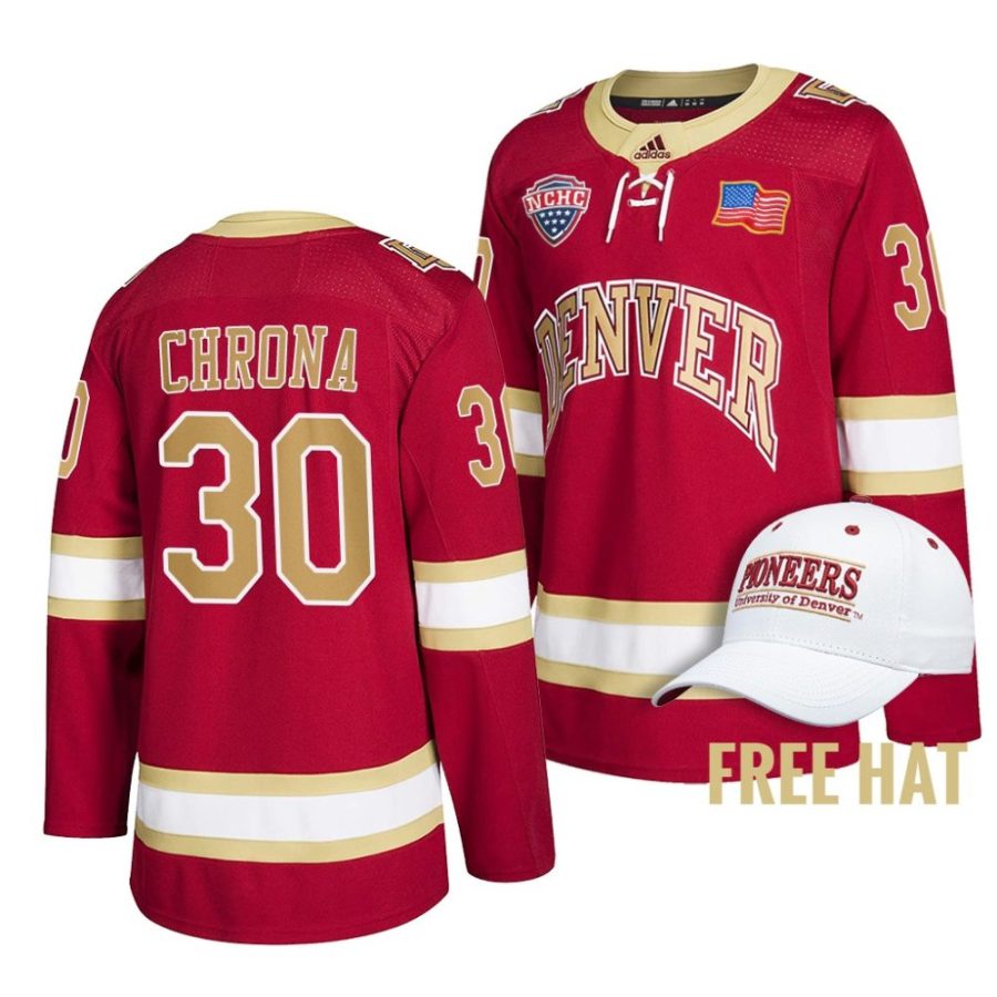 denver pioneers magnus chrona 2022 ncaa regional finals crimson hockey jersey scaled