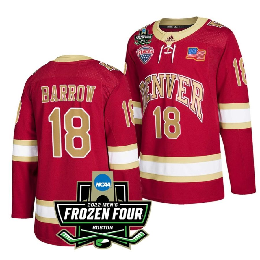 denver pioneers ryan barrow 2022 frozen four crimson hockey jersey scaled