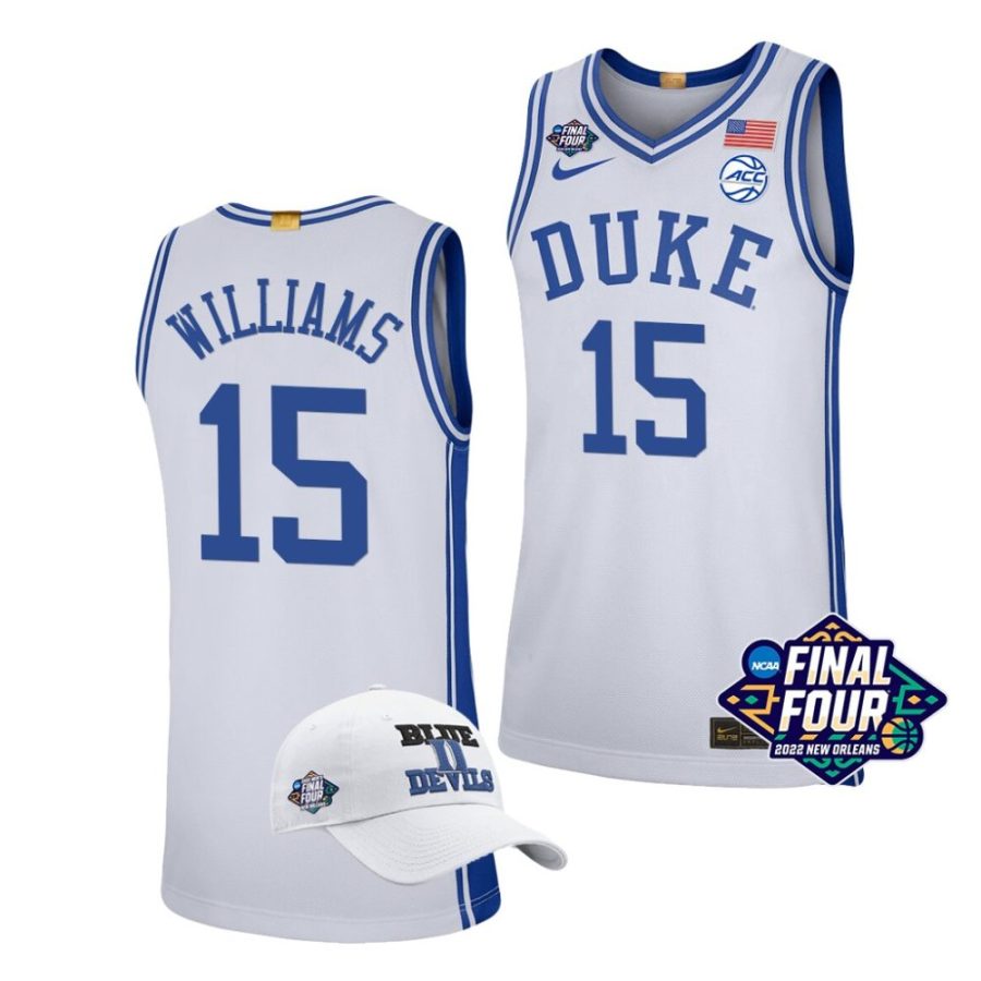 duke blue devils mark williams 2022 march madness final four free hat white jersey scaled