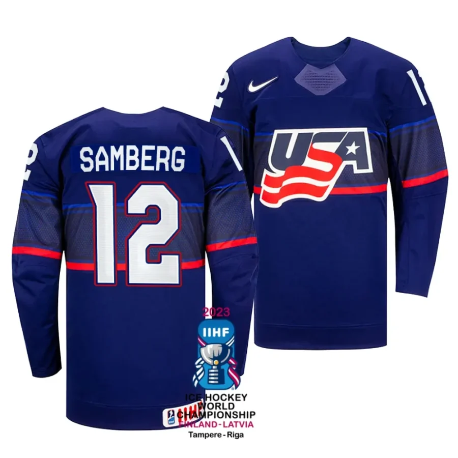 dylan samberg away 2023 iihf world championship blue jersey scaled