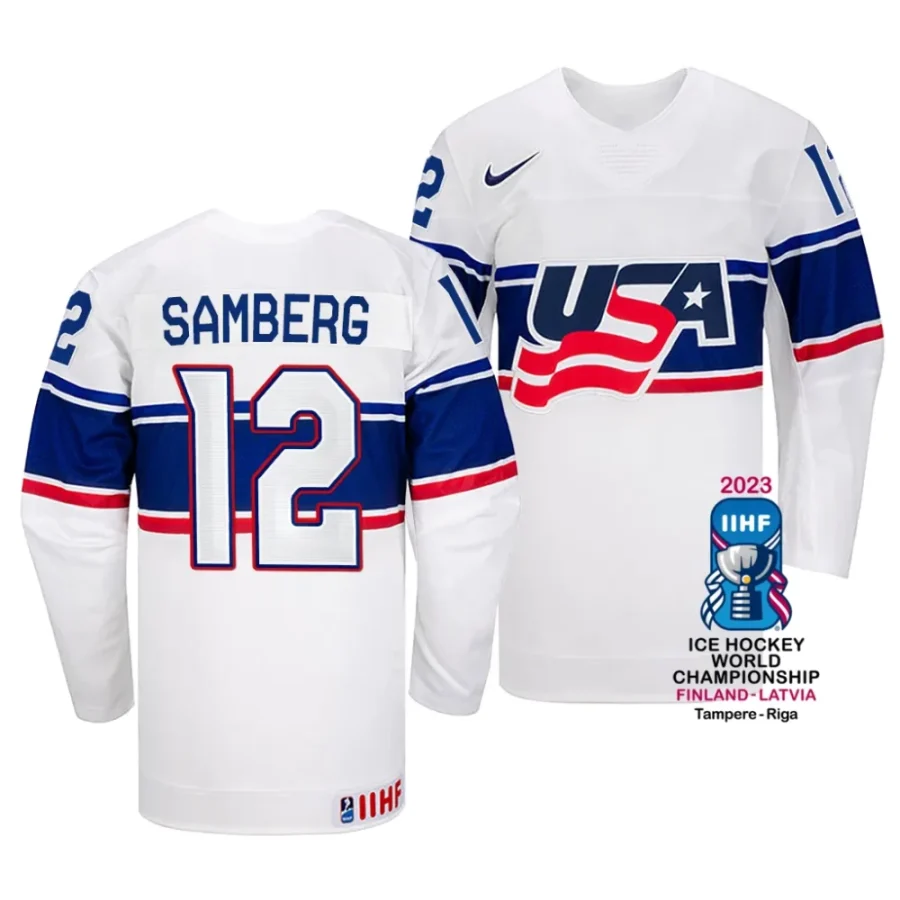 dylan samberg white 2023 iihf world championship usa home jersey scaled