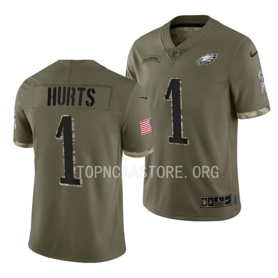 eagles jalen hurts olive 2022 salute to service limited jersey scaled