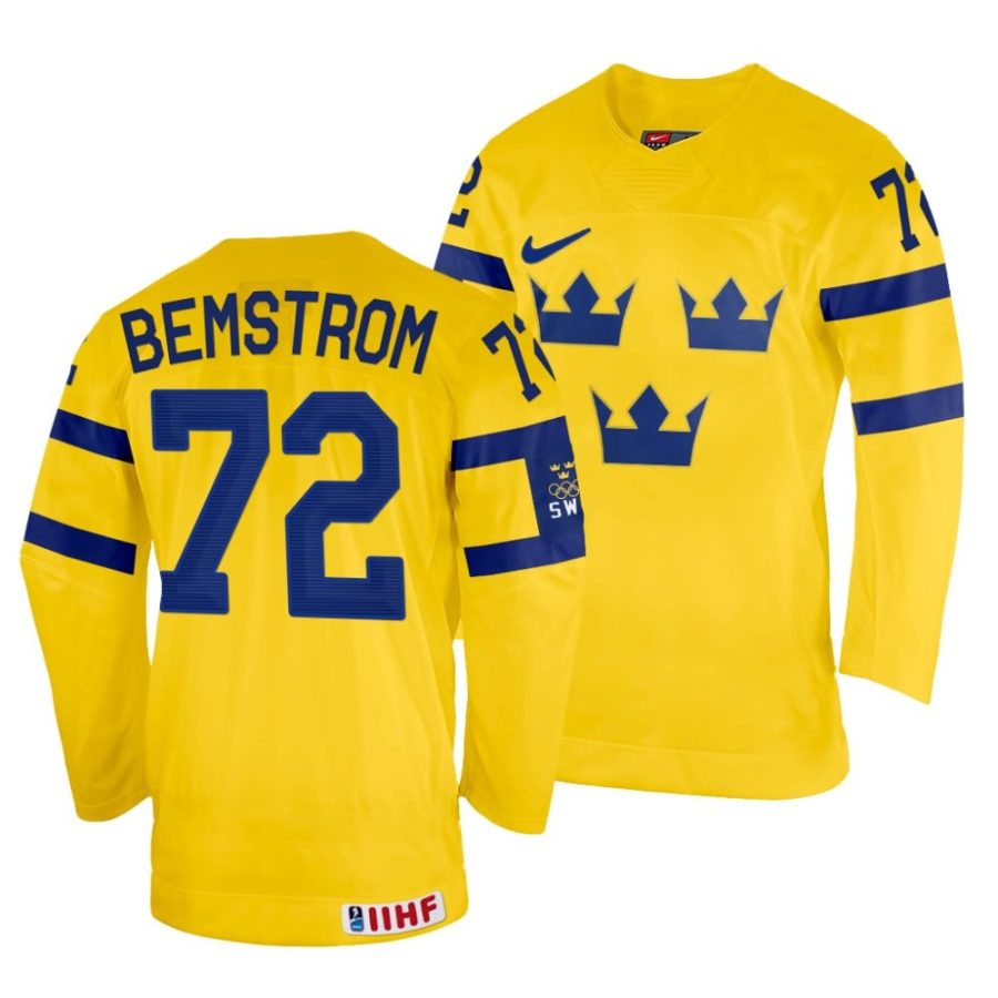 emil bemstrom home 2022 iihf world championship yellow jersey scaled