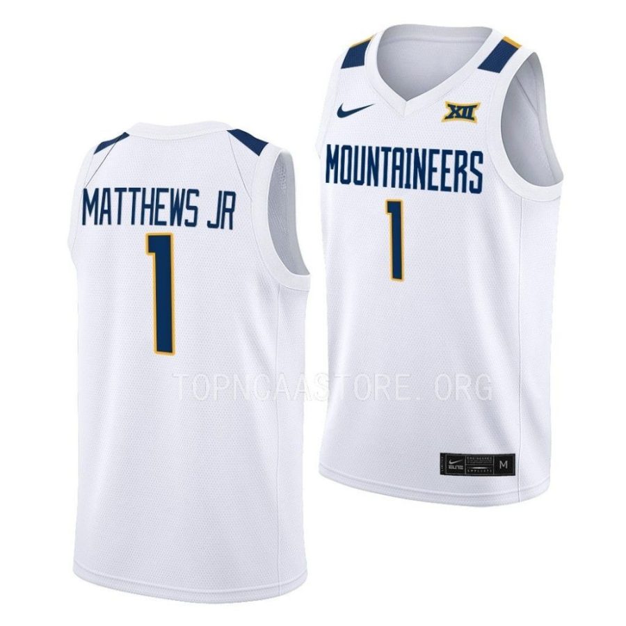 emmitt matthews jr. west virginia mountaineers 2022 23home basketball white jersey scaled