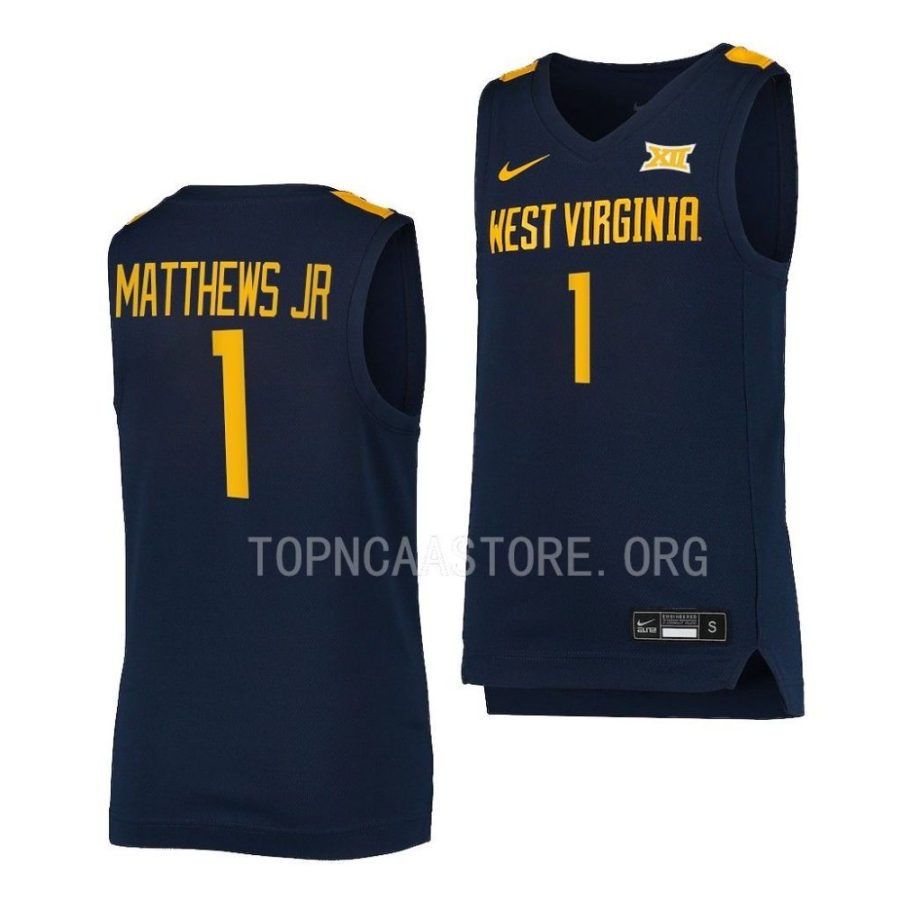 emmitt matthews jr. west virginia mountaineers college basketball 2022 23 replica jersey scaled