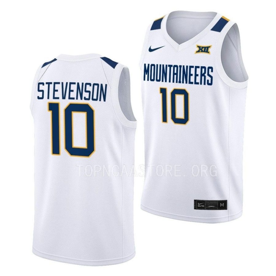 erik stevenson west virginia mountaineers 2022 23home basketball white jersey scaled